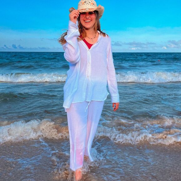 Women's Italian Cotton Gauze Top | White - Picture 4 of 6